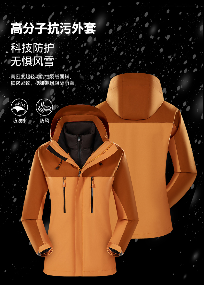 Contrast color matching fleece liner three-in-one jacket for men and women KP1-79817