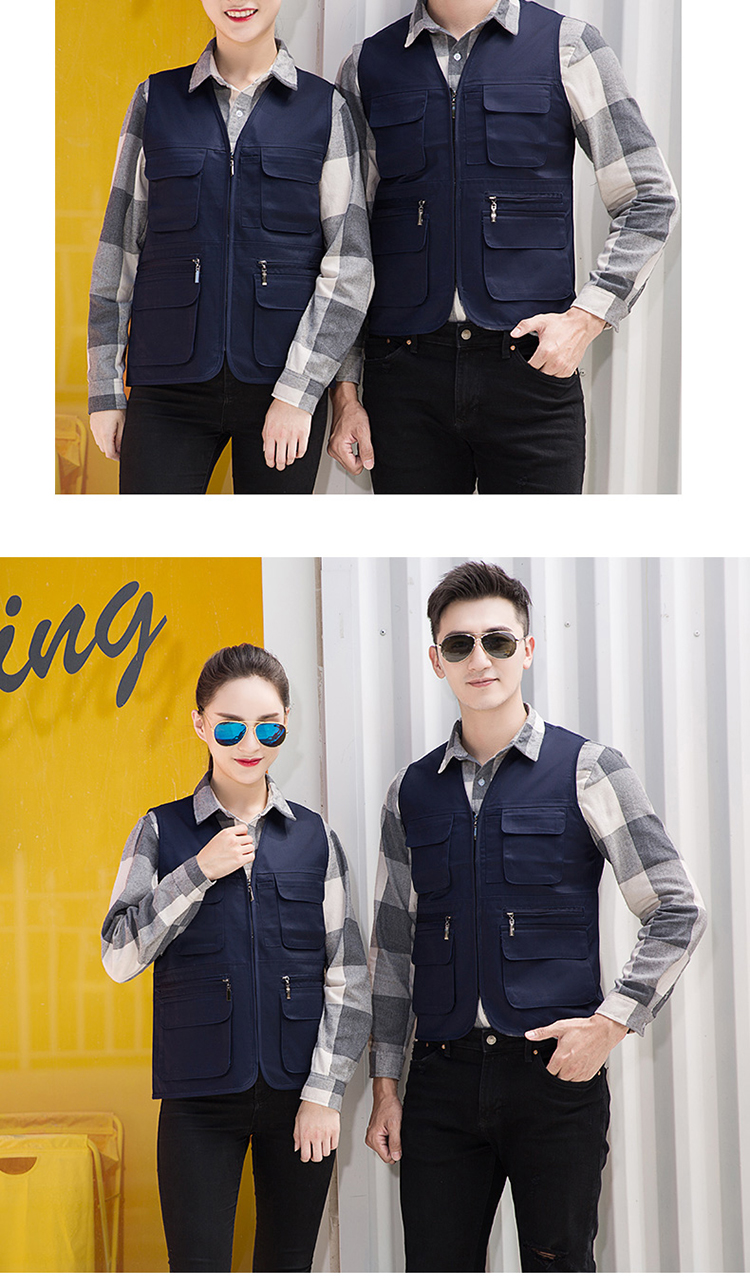 Full process polyester cotton thick yarn card solid color zipper mesh work clothes vest universal style H06-9006