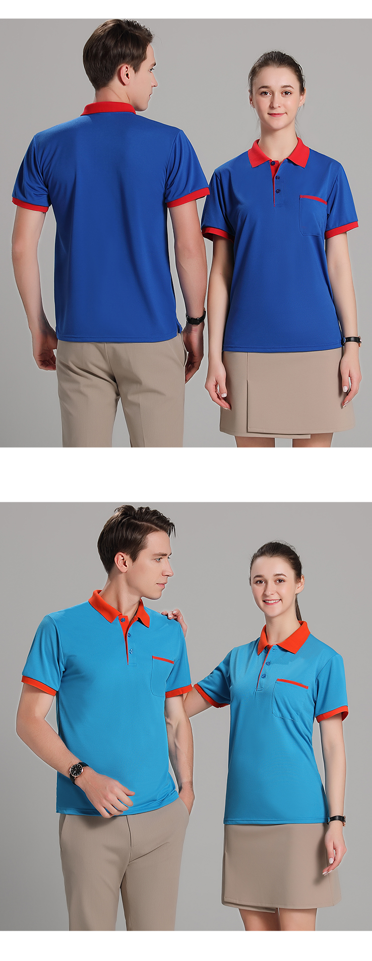 220g upgraded color matching pocket lapel short-sleeved POLO shirt universal style W01-8855