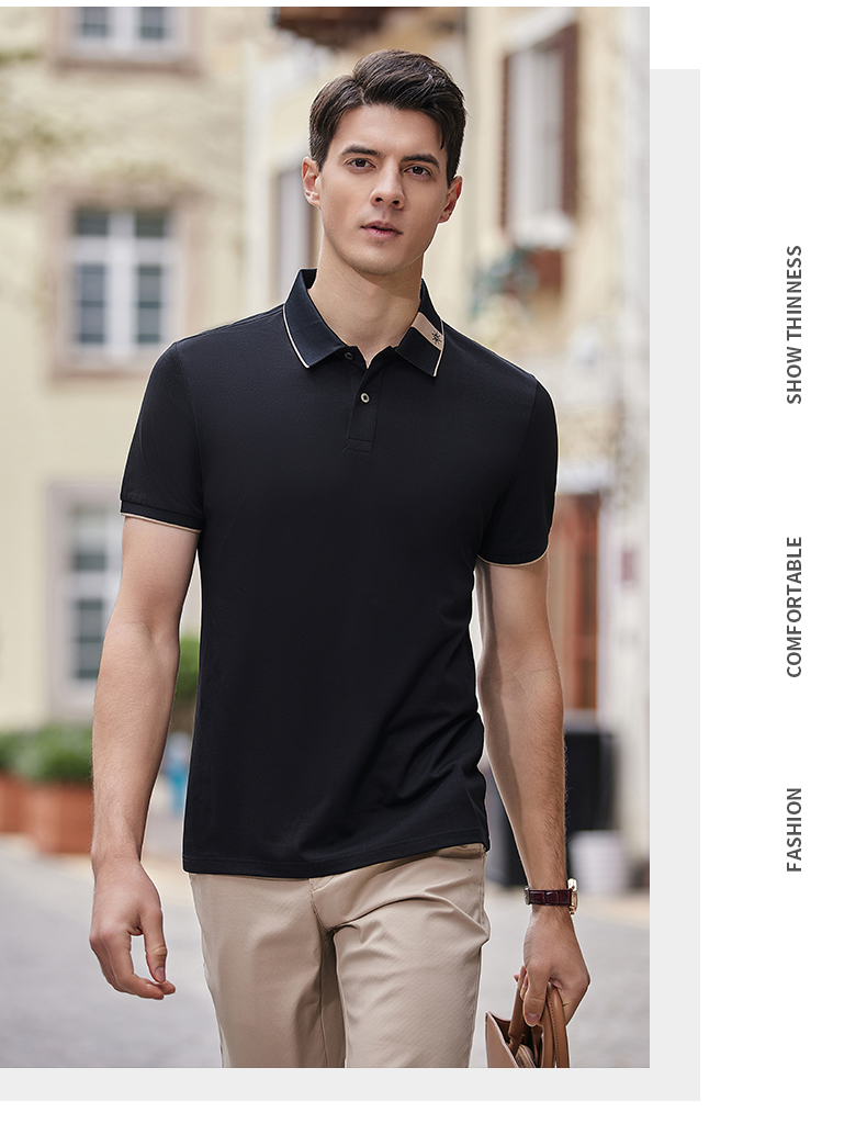 195g hexagonal mercerized antibacterial beads lapel short-sleeved polo shirt 72-2383