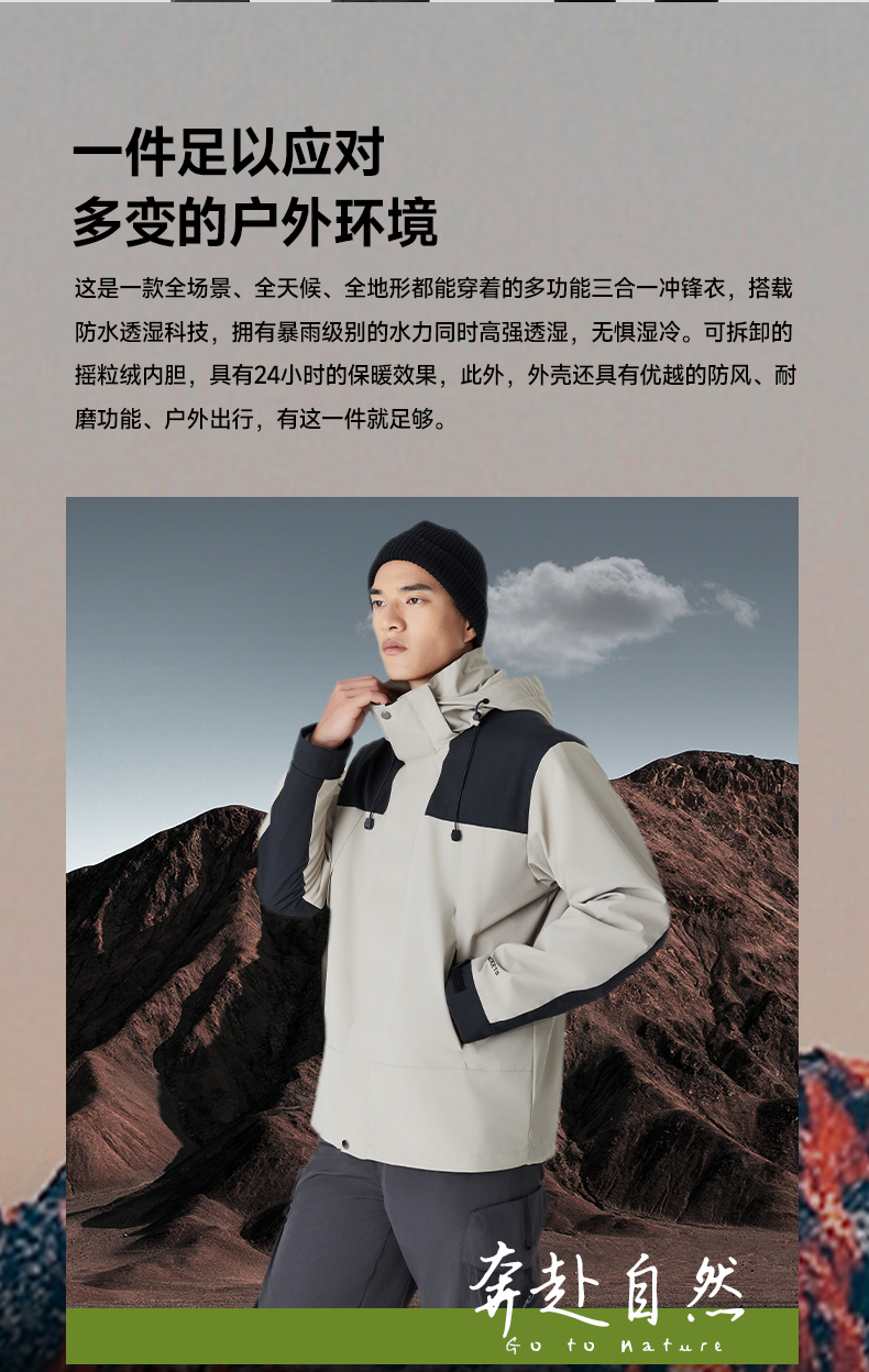 Warm and windproof detachable polar fleece liner three-in-one jacket V03-23688