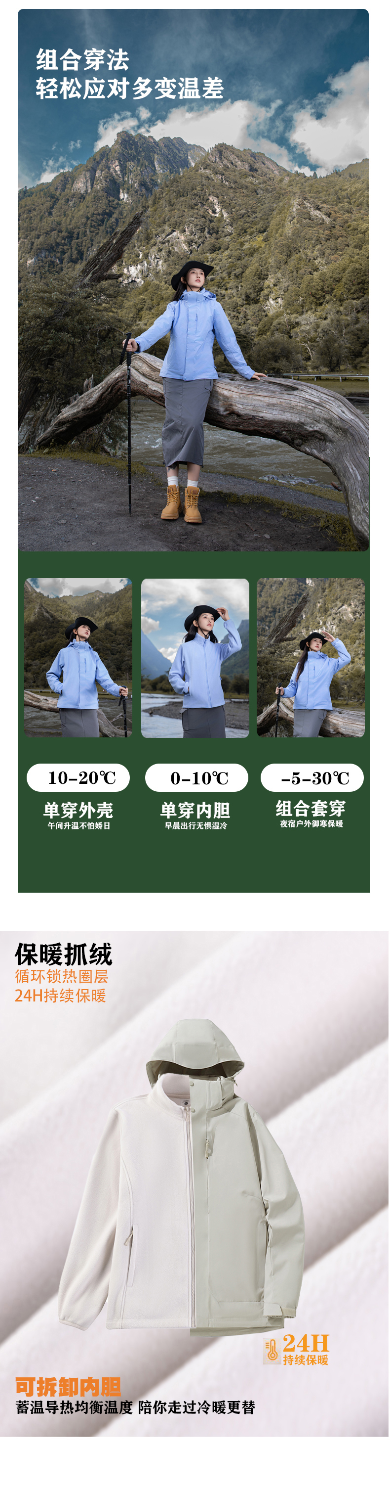 Outdoor warm fleece liner three-in-one jacket for men KG2-5520