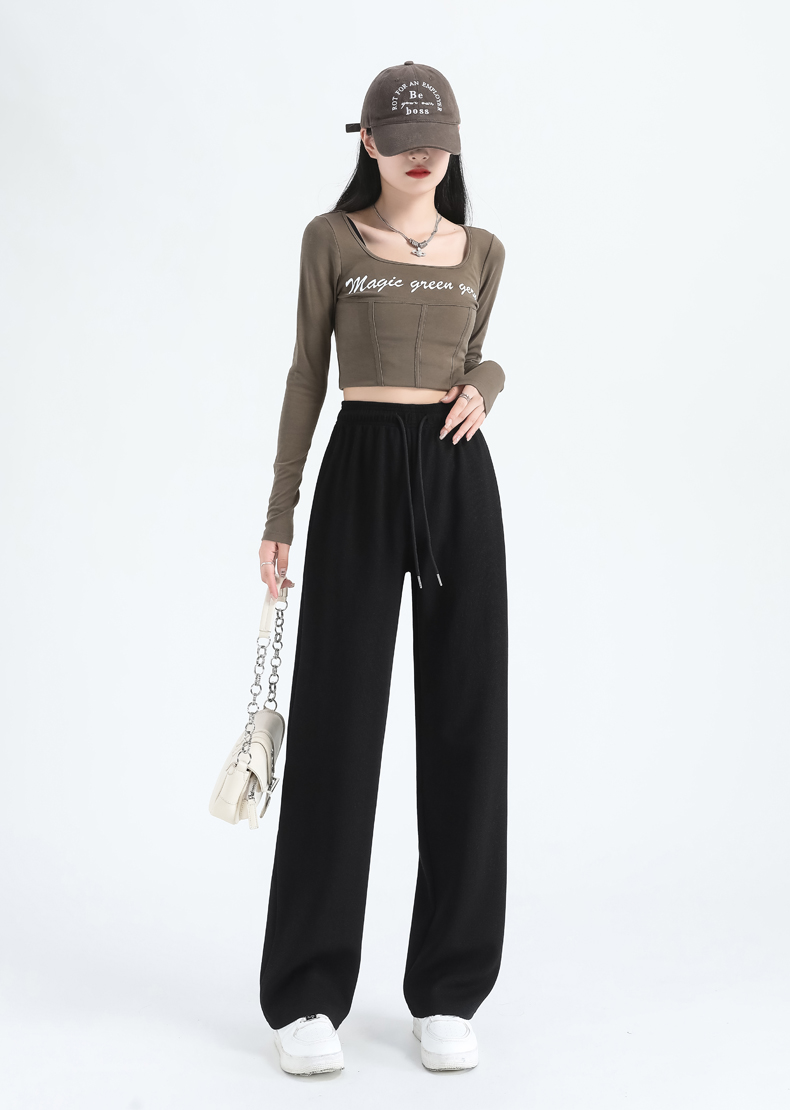 Waffle slim mid-rise straight wide-leg sports pants G32-7001