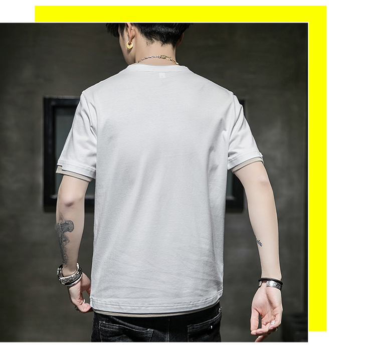 Cotton stitching color round neck short sleeve T-shirt men style KW-8138