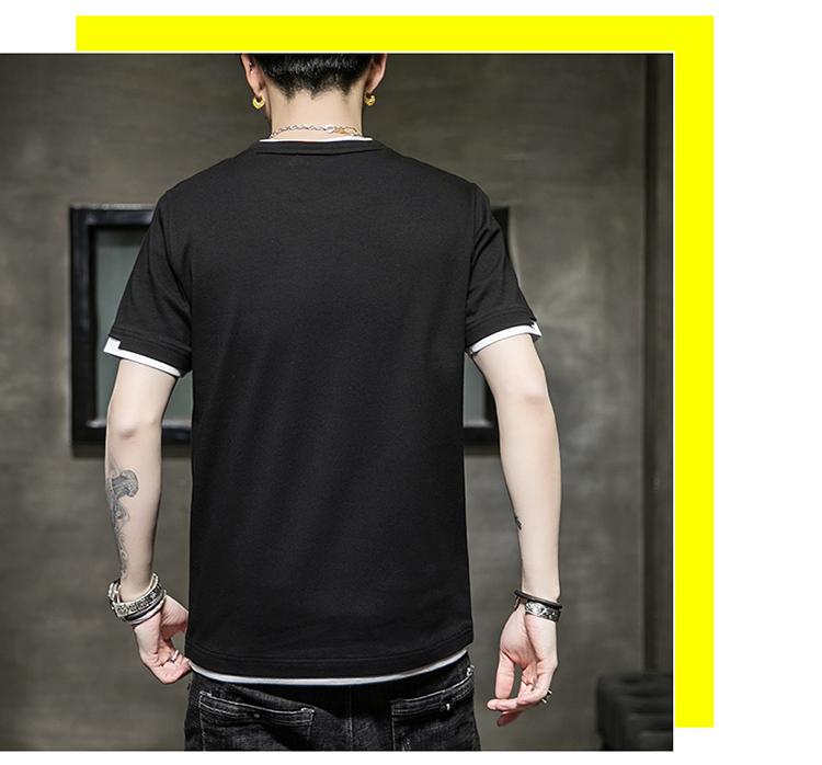 Cotton stitching color round neck short sleeve T-shirt men style KW-8138