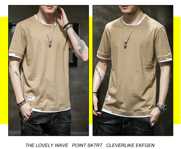 Cotton stitching color round neck short sleeve T-shirt men style KW-8138