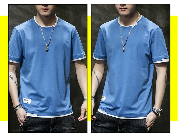 Cotton stitching color round neck short sleeve T-shirt men style KW-8138