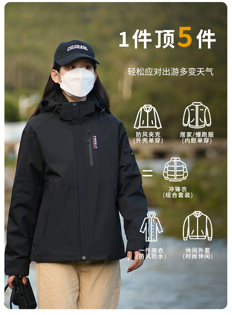 Water-repellent polar fleece liner three-in-one jacket KE2-S2408 men