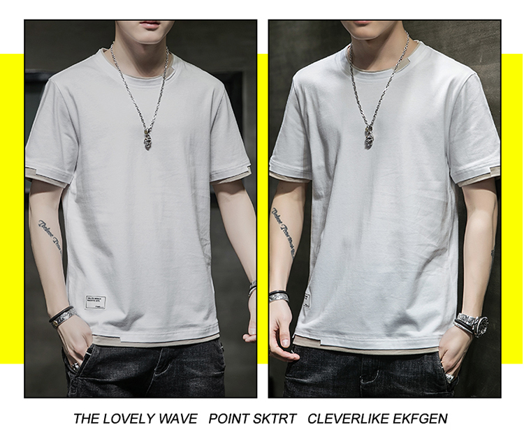 Cotton stitching color round neck short sleeve T-shirt men style KW-8138