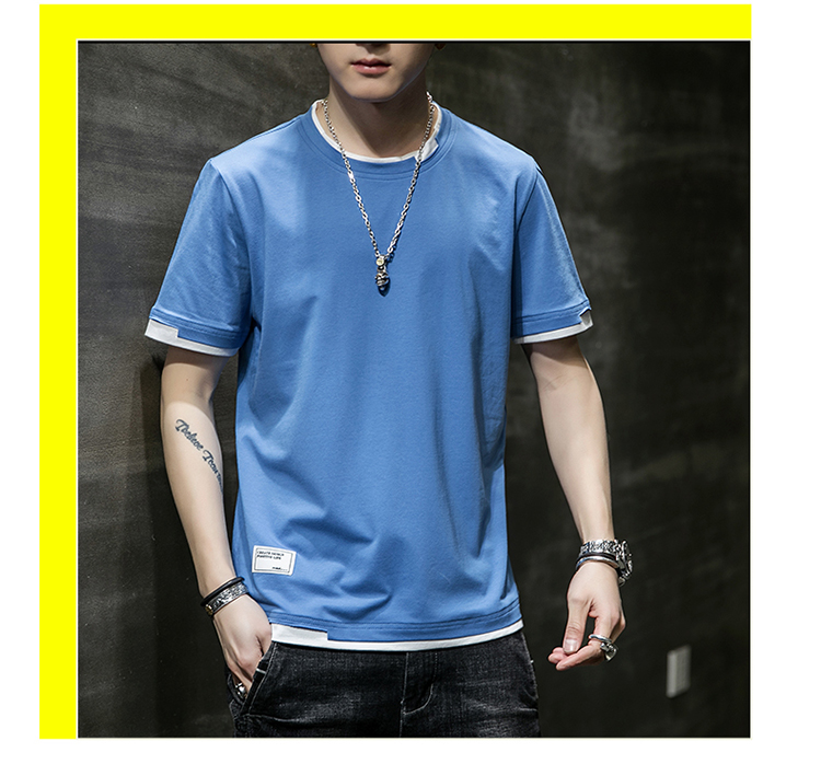 Cotton stitching color round neck short sleeve T-shirt men style KW-8138