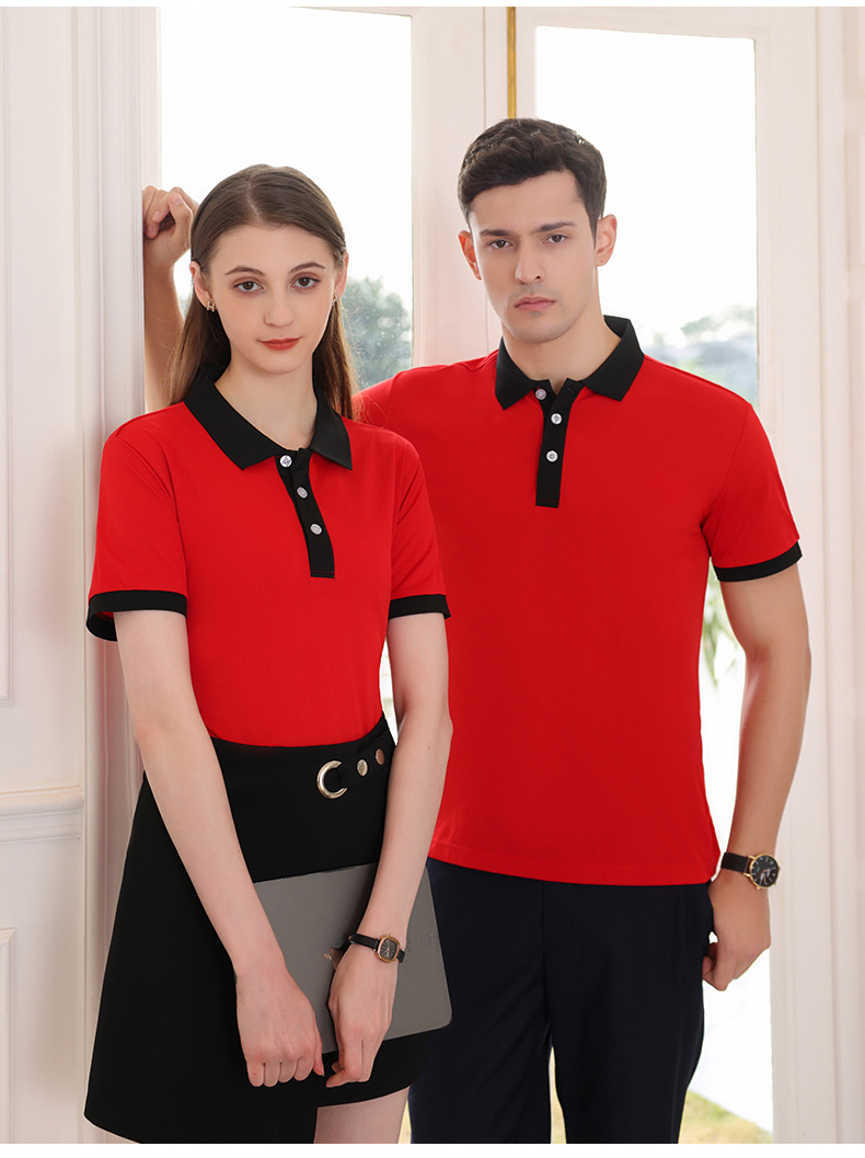 Double placket color matching lapel short-sleeved POLO shirt H09-89111