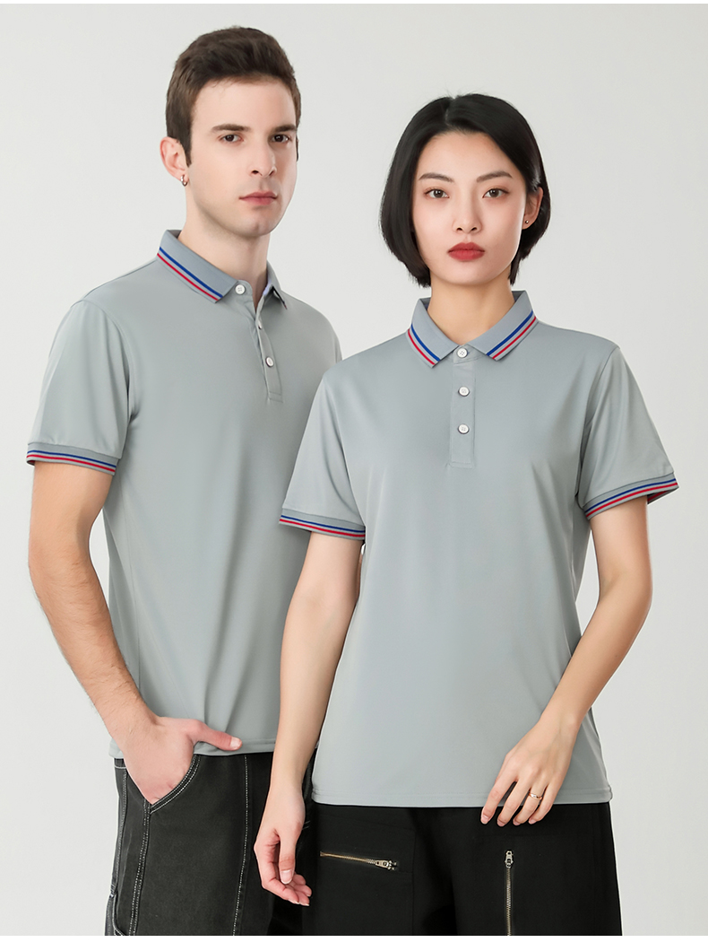 180g ice silk cotton color matching short-sleeved lapel polo shirt YZ01-602