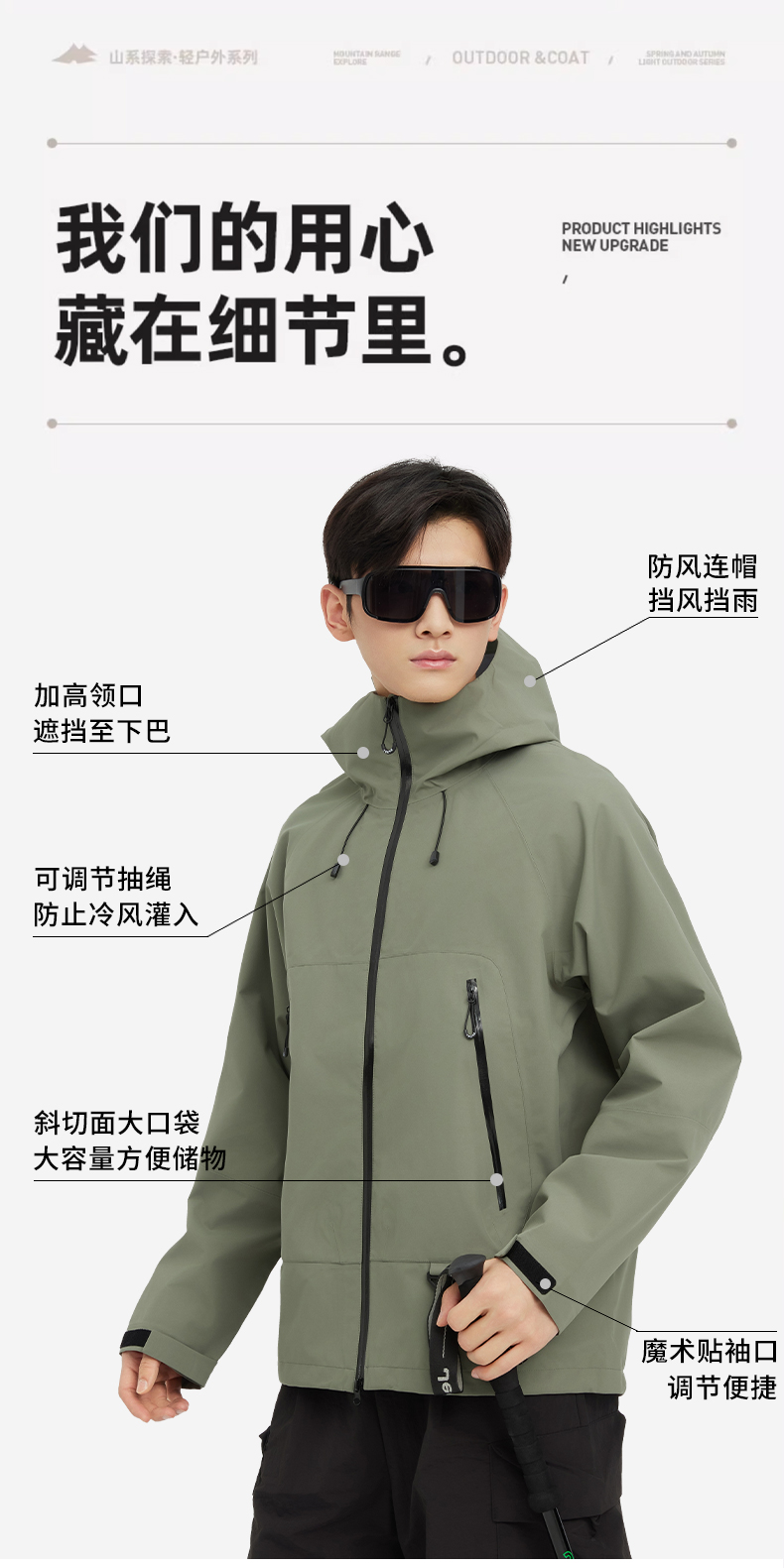 Outdoor windproof and waterproof single layer hard shell jacket Z05-5106