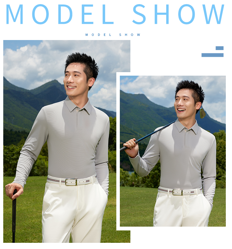 Jacquard refreshing silk golf hidden placket jacquard two-level collar long-sleeved POLO shirt GJ11-8828