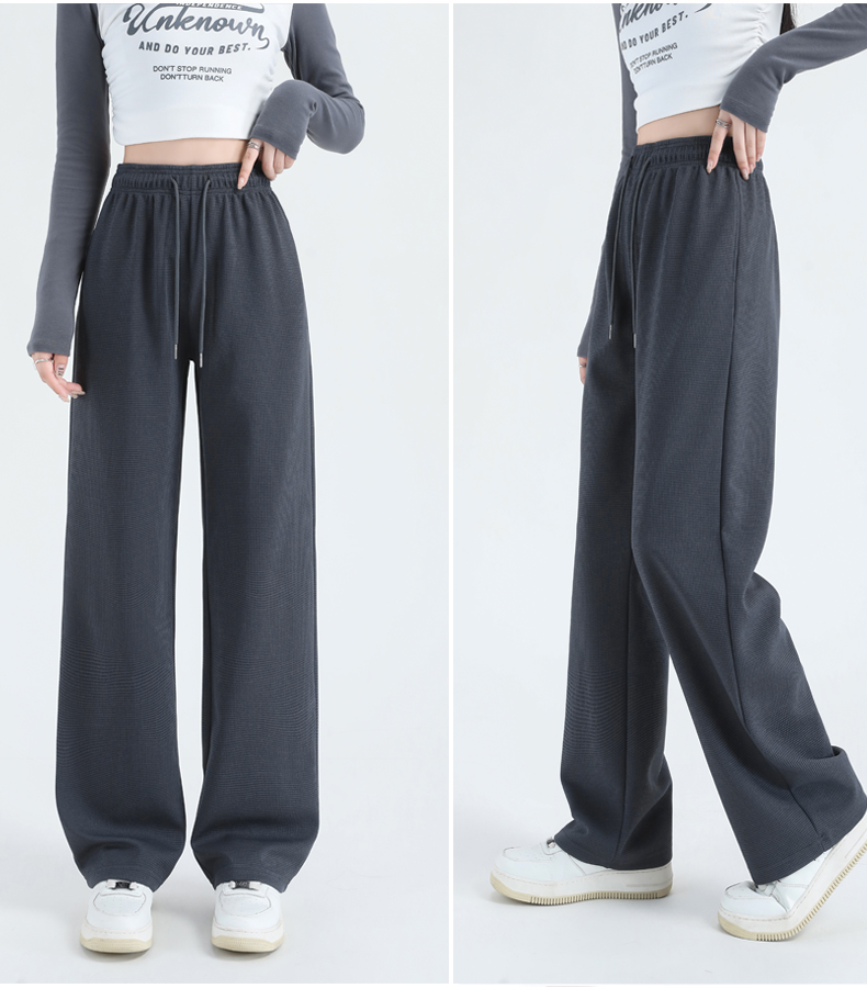 Waffle slim mid-rise straight wide-leg sports pants G32-7001