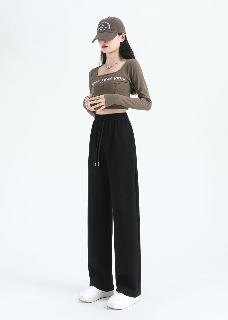 Waffle slim mid-rise straight wide-leg sports pants G32-7001