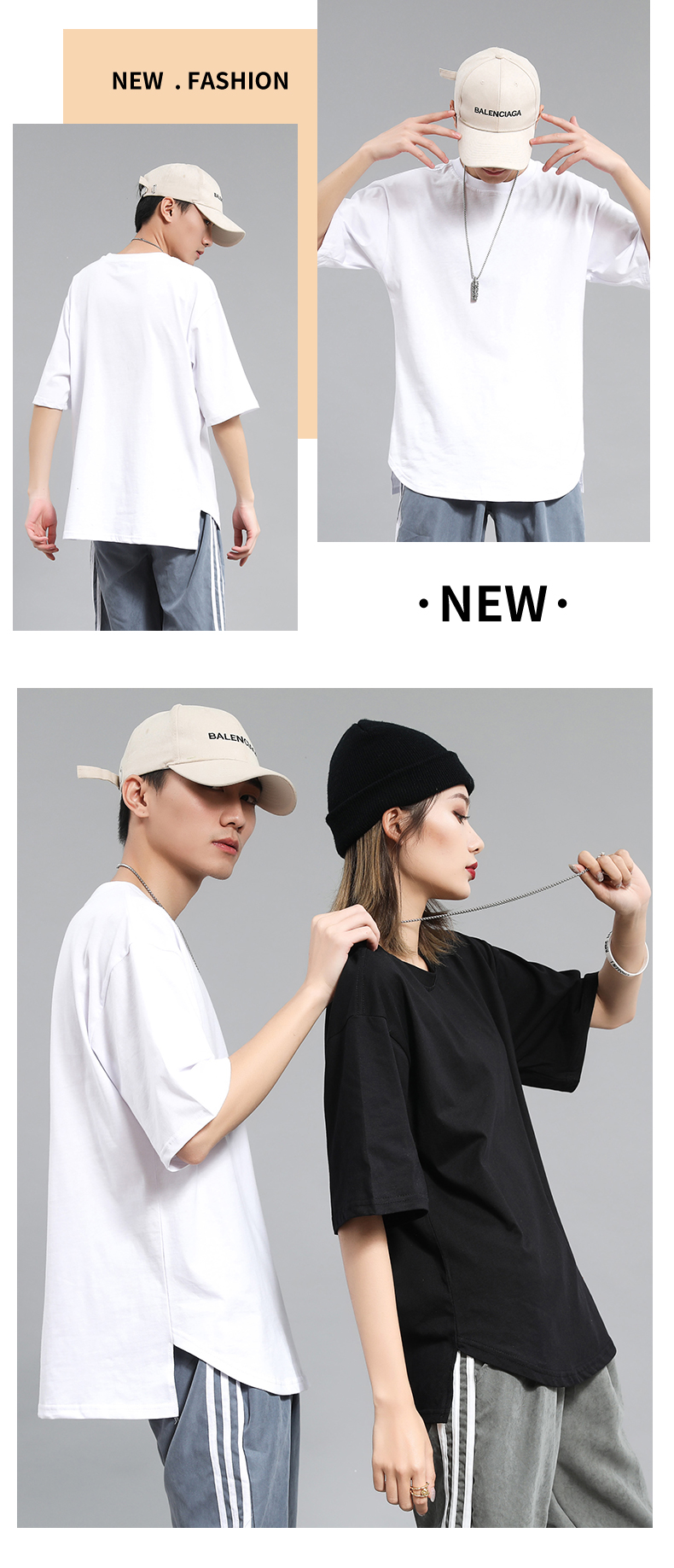 Pure cotton high street high slit five-point sleeve T-shirt universal style GT4-B05