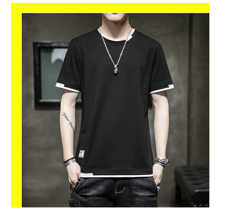 Cotton stitching color round neck short sleeve T-shirt men style KW-8138