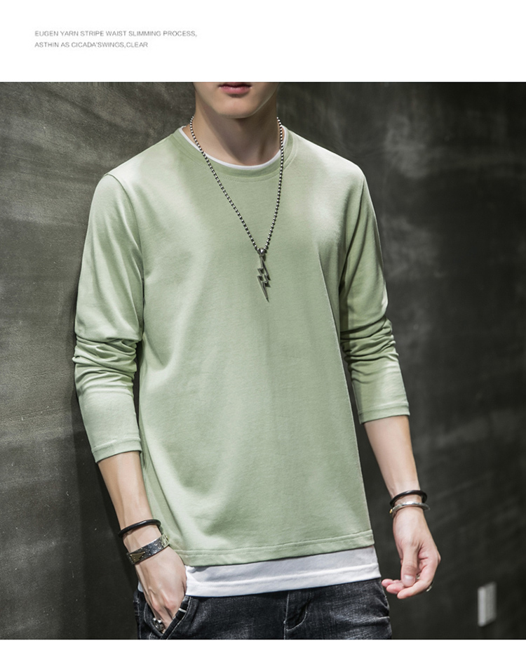 Solid color round neck pullover long sleeve T-shirt universal style KW-8204