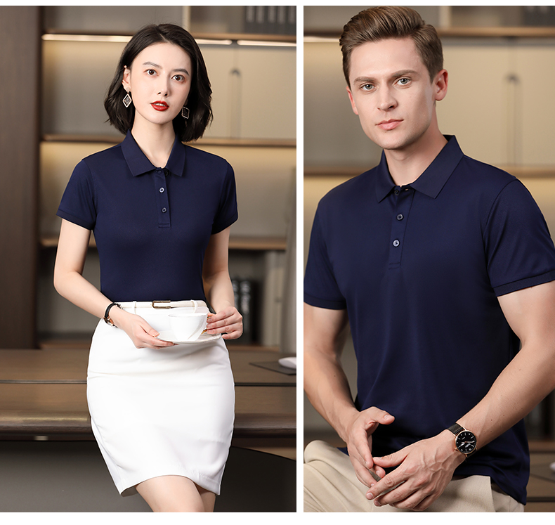 195g 40 count silk cotton solid color lapel short sleeve POLO shirt universal GJ15-6602