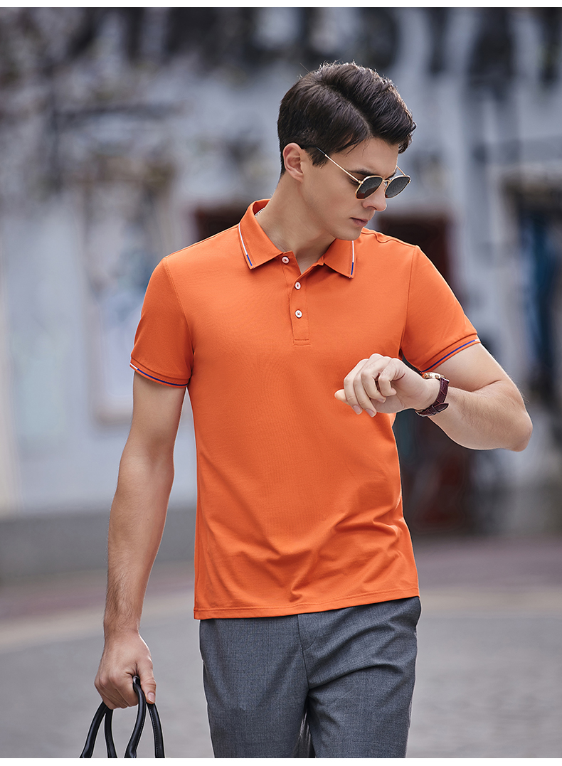 195g hexagonal mercerized antibacterial beads lapel short-sleeved polo shirt 72-2381 men