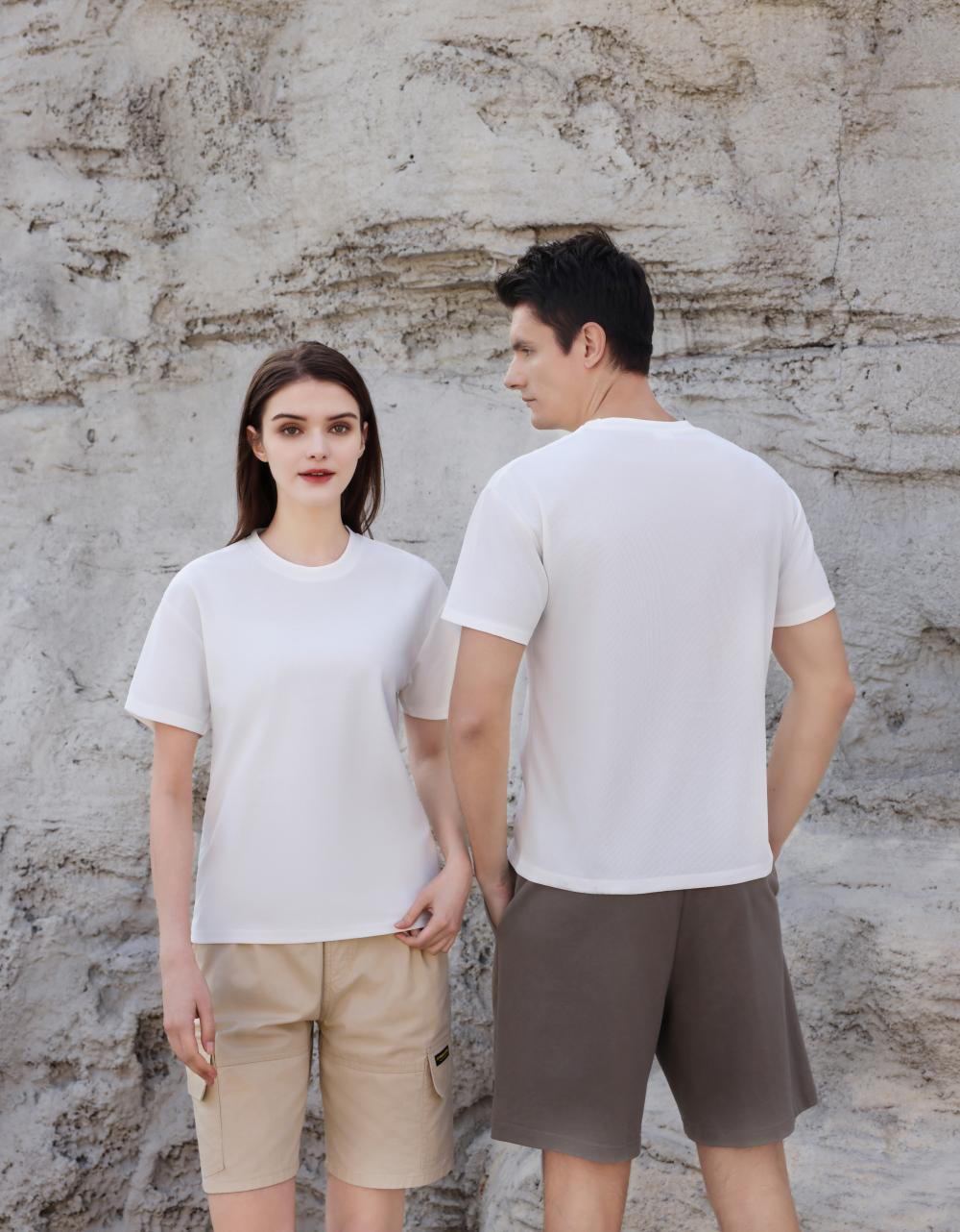 Waffle solid color round neck short-sleeved T-shirt GT5-8819