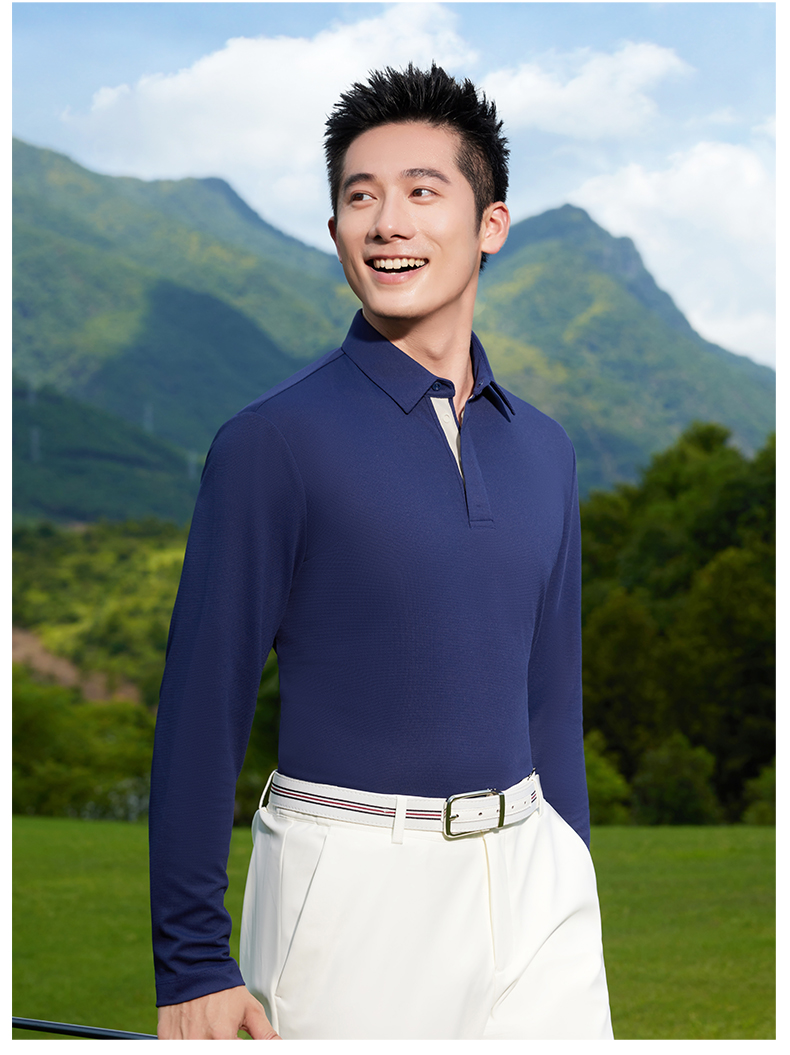 Jacquard refreshing silk golf hidden placket jacquard two-level collar long-sleeved POLO shirt GJ11-8828