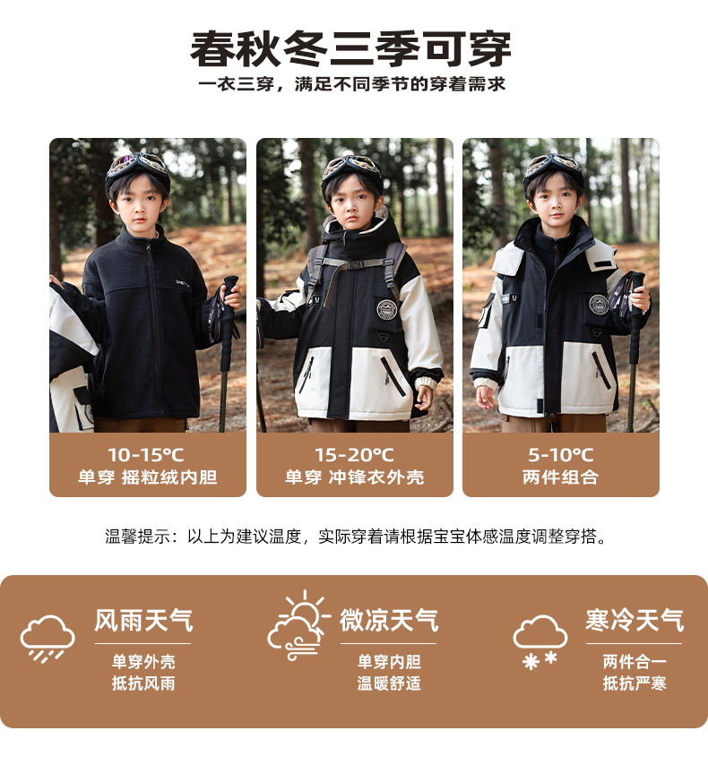 Outdoor down/fleece liner 3-in-1 jacket for kids 220-BD1655