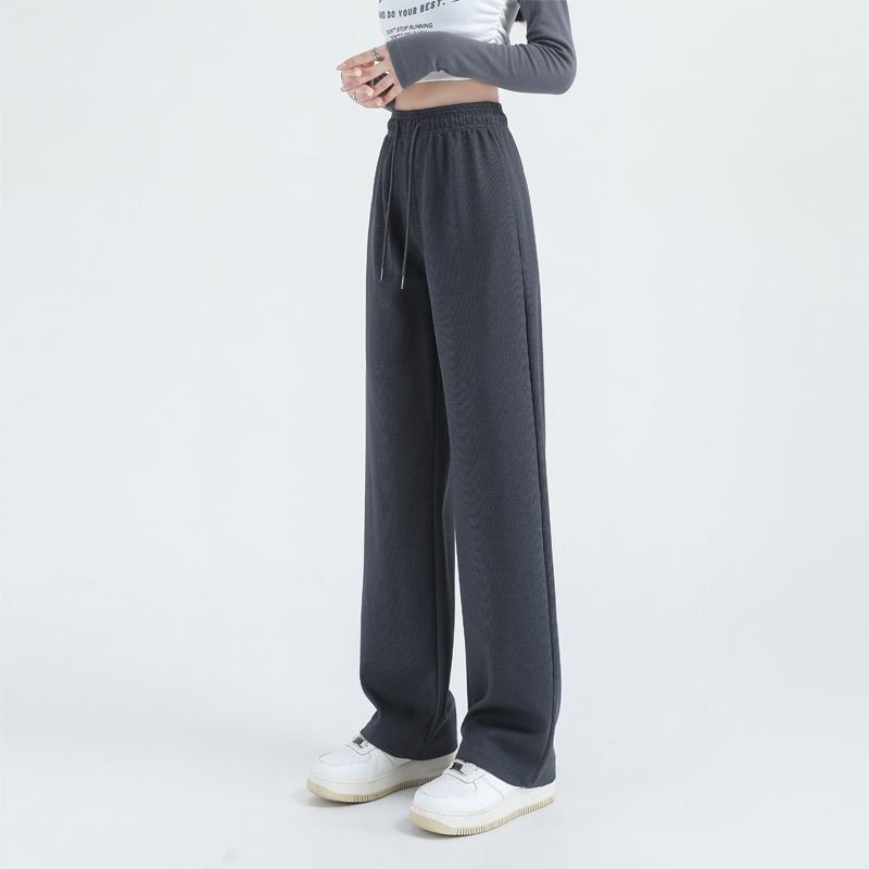 Waffle slim mid-rise straight wide-leg sports pants G32-7001