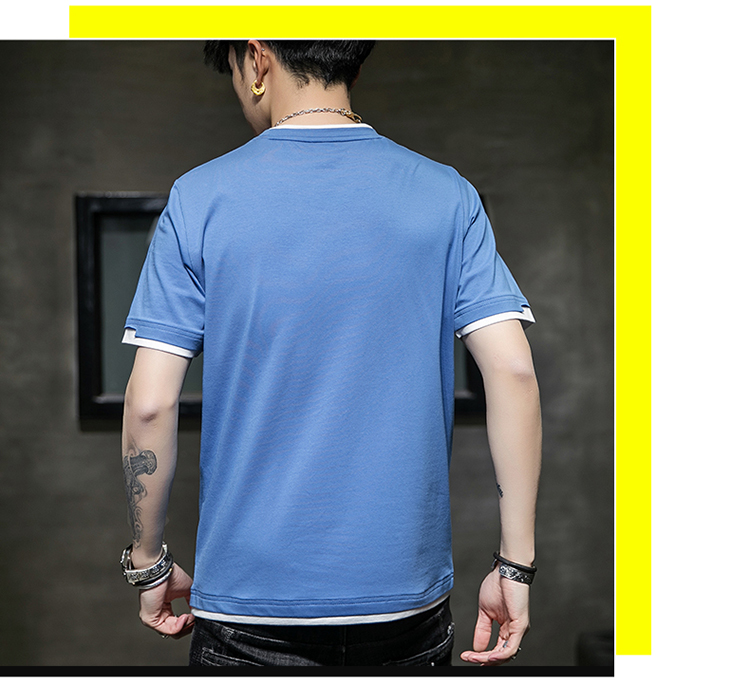 Cotton stitching color round neck short sleeve T-shirt men style KW-8138