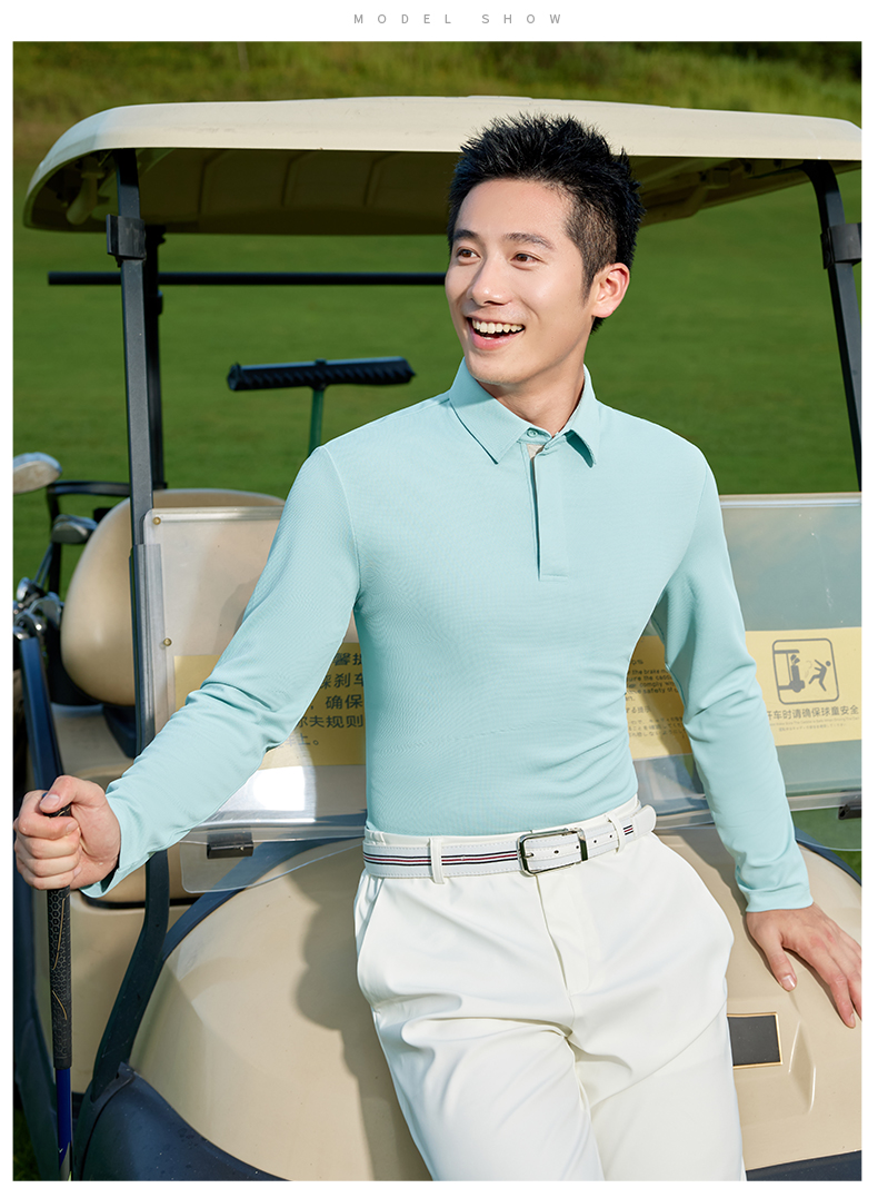 Jacquard refreshing silk golf hidden placket jacquard two-level collar long-sleeved POLO shirt GJ11-8828