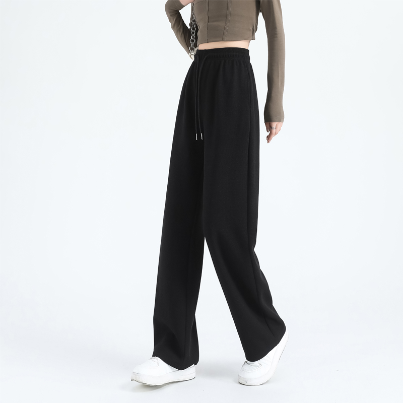 Waffle slim mid-rise straight wide-leg sports pants G32-7001