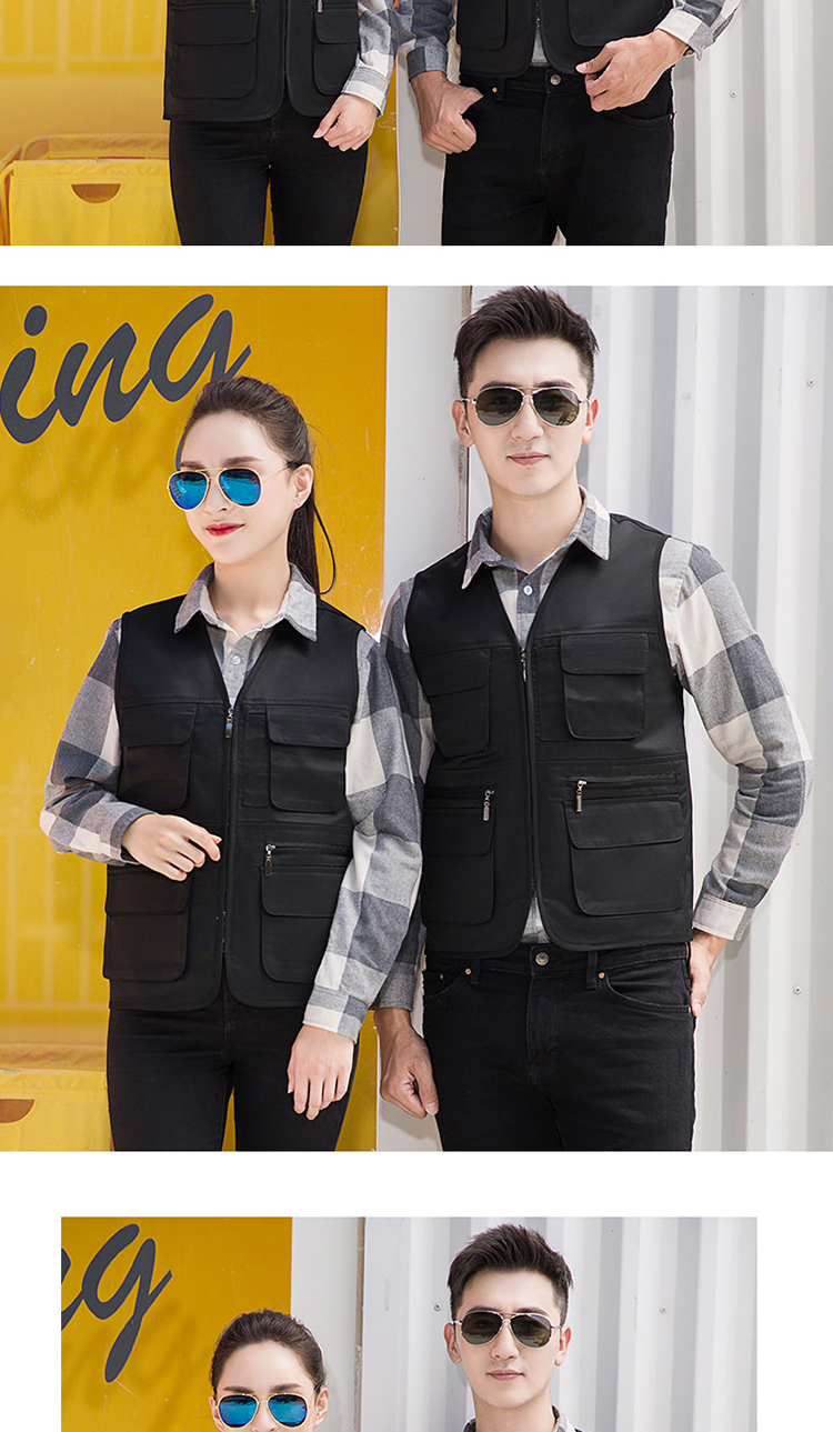 Full process polyester cotton thick yarn card solid color zipper mesh work clothes vest universal style H06-9006