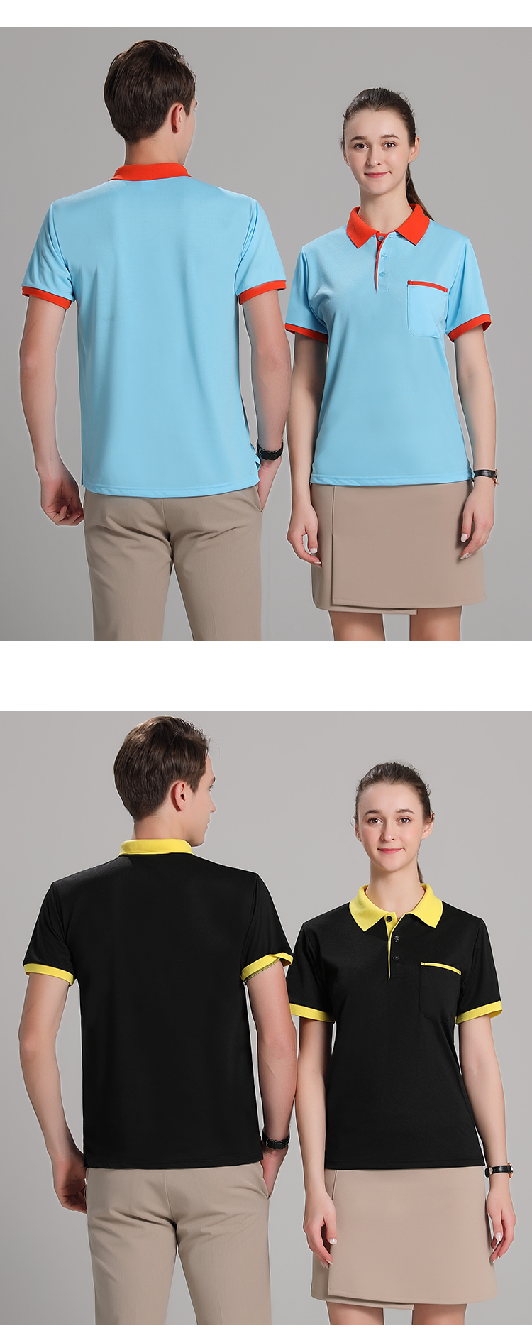 220g upgraded color matching pocket lapel short-sleeved POLO shirt universal style W01-8855