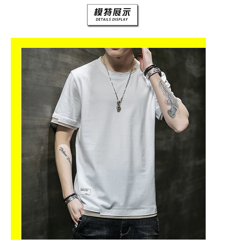 Cotton stitching color round neck short sleeve T-shirt men style KW-8138