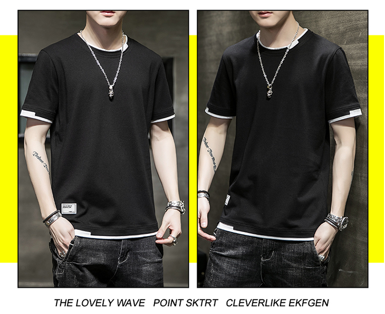 Cotton stitching color round neck short sleeve T-shirt men style KW-8138