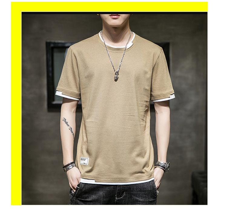 Cotton stitching color round neck short sleeve T-shirt men style KW-8138