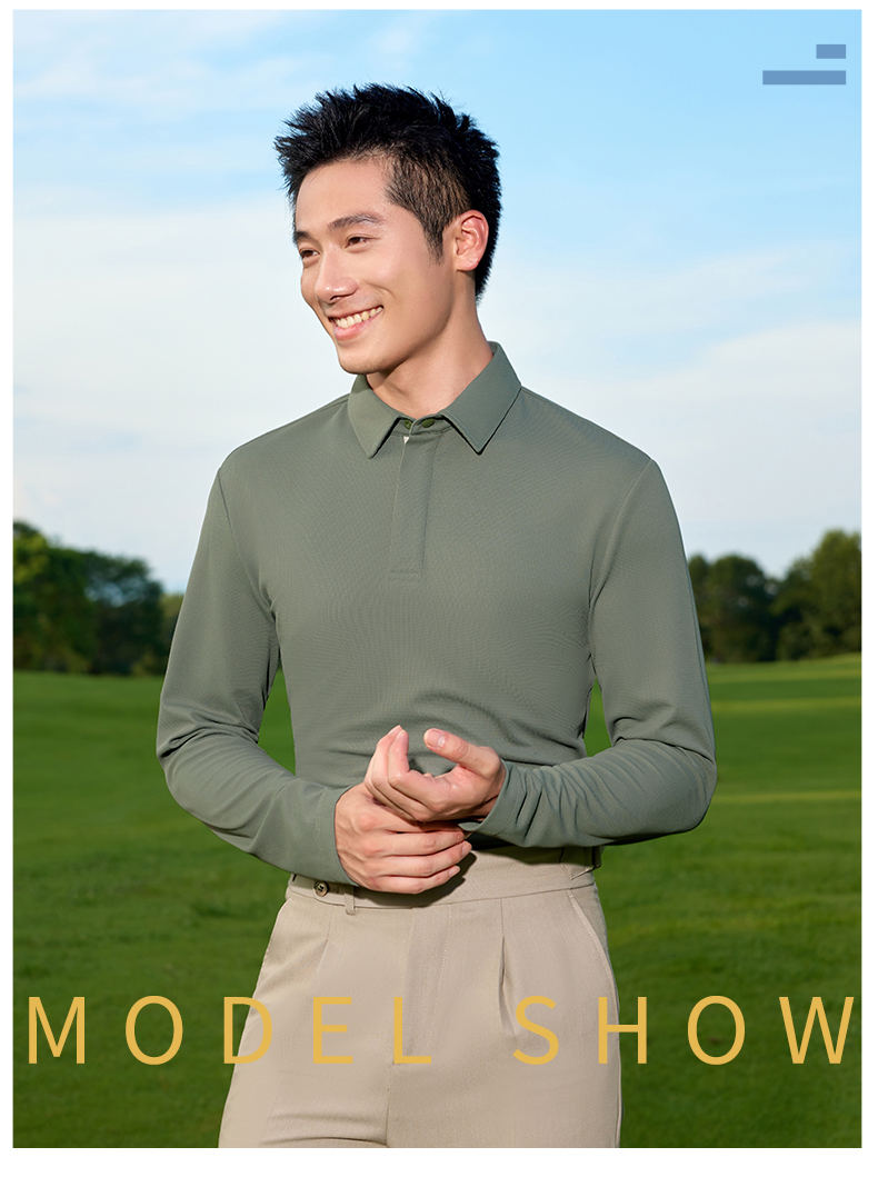 Jacquard refreshing silk golf hidden placket jacquard two-level collar long-sleeved POLO shirt GJ11-8828