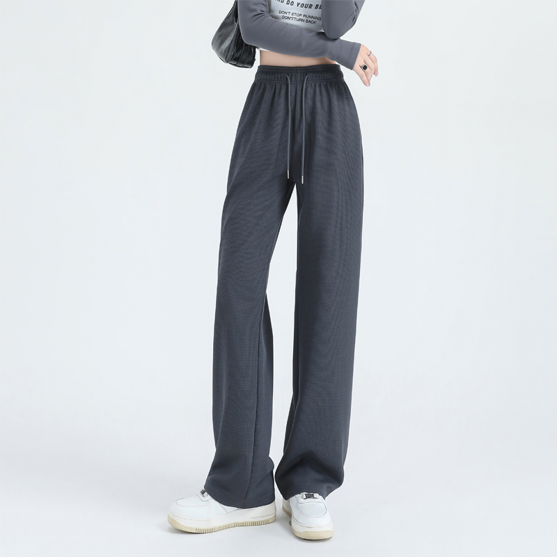 Waffle slim mid-rise straight wide-leg sports pants G32-7001