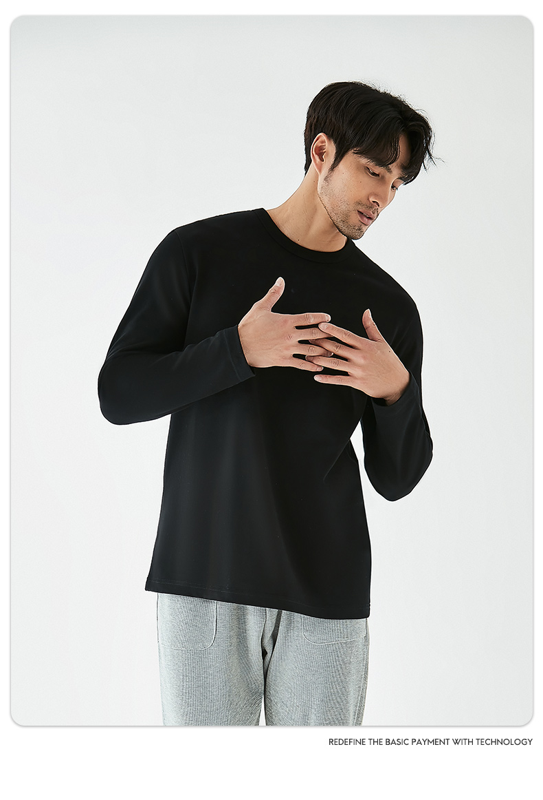 Autumn and winter Xinjiang long-staple cotton round neck long-sleeved T-shirt men G09-2203