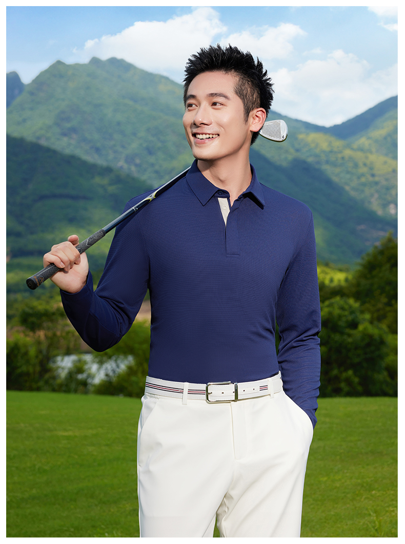 Jacquard refreshing silk golf hidden placket jacquard two-level collar long-sleeved POLO shirt GJ11-8828