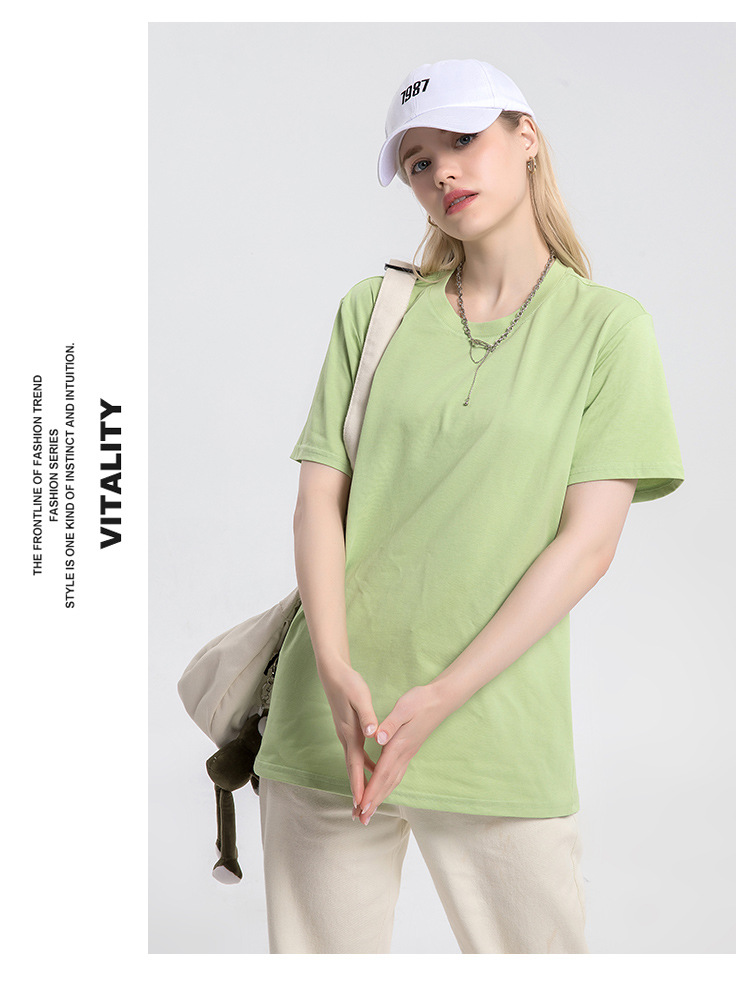 New solid color T-shirt couple summer loose round neck bottoming shirt BC10-ice oxygen cotton T-shirt 200g