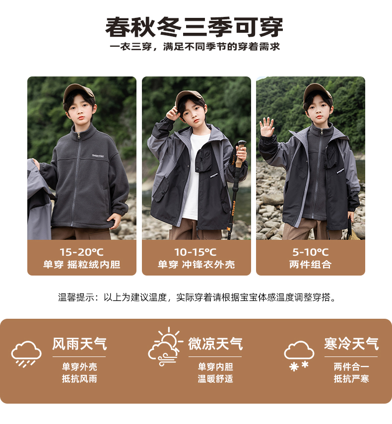 Outdoor polar fleece three-in-one jacket for children 220-BQ1543