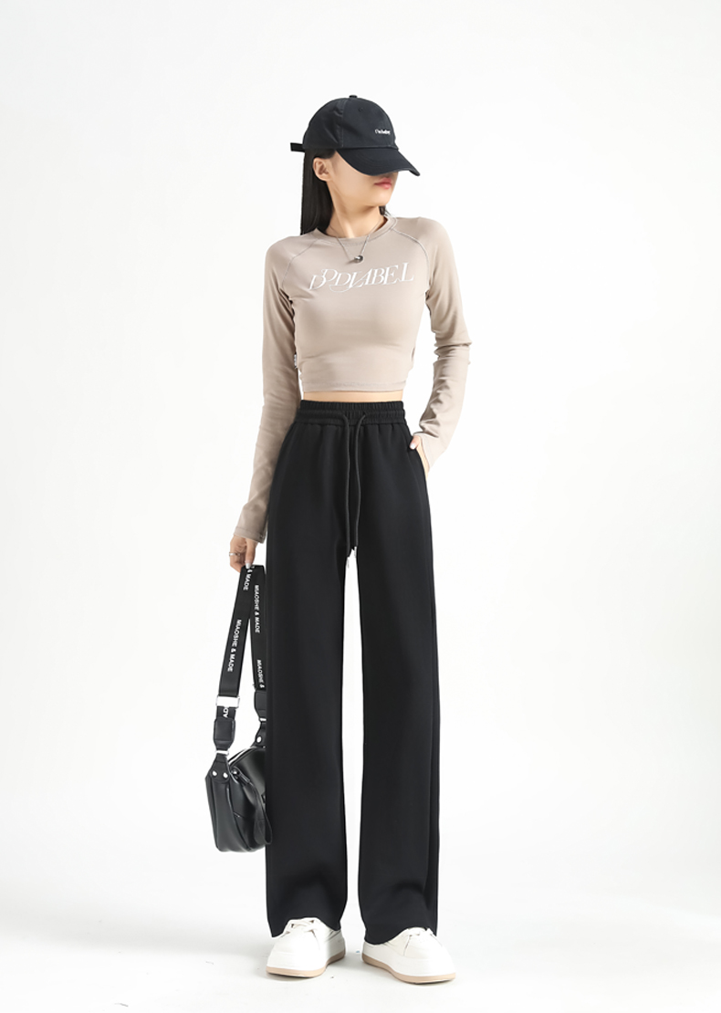 High waist drape design slim straight casual pants G32-2403