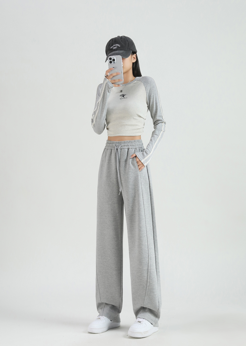 Drawstring solid color loose slim high waist drape casual sports pants G32-2525