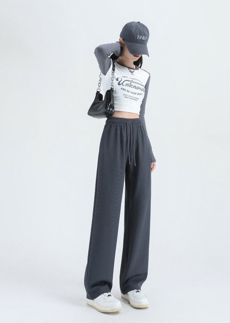 Waffle slim mid-rise straight wide-leg sports pants G32-7001