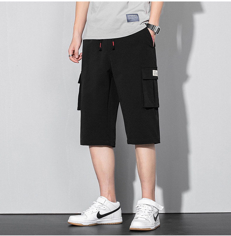 Pure cotton workwear straight drawstring casual cropped trousers KD3-3666