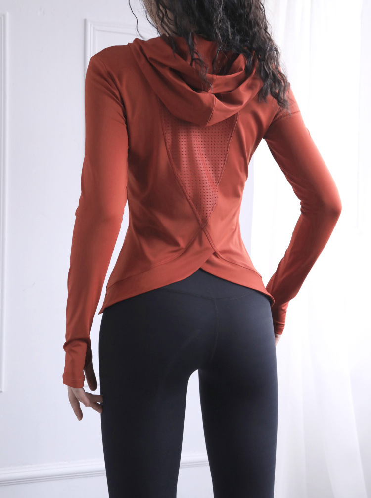 Hooded long-sleeved yoga top W18-CX-805