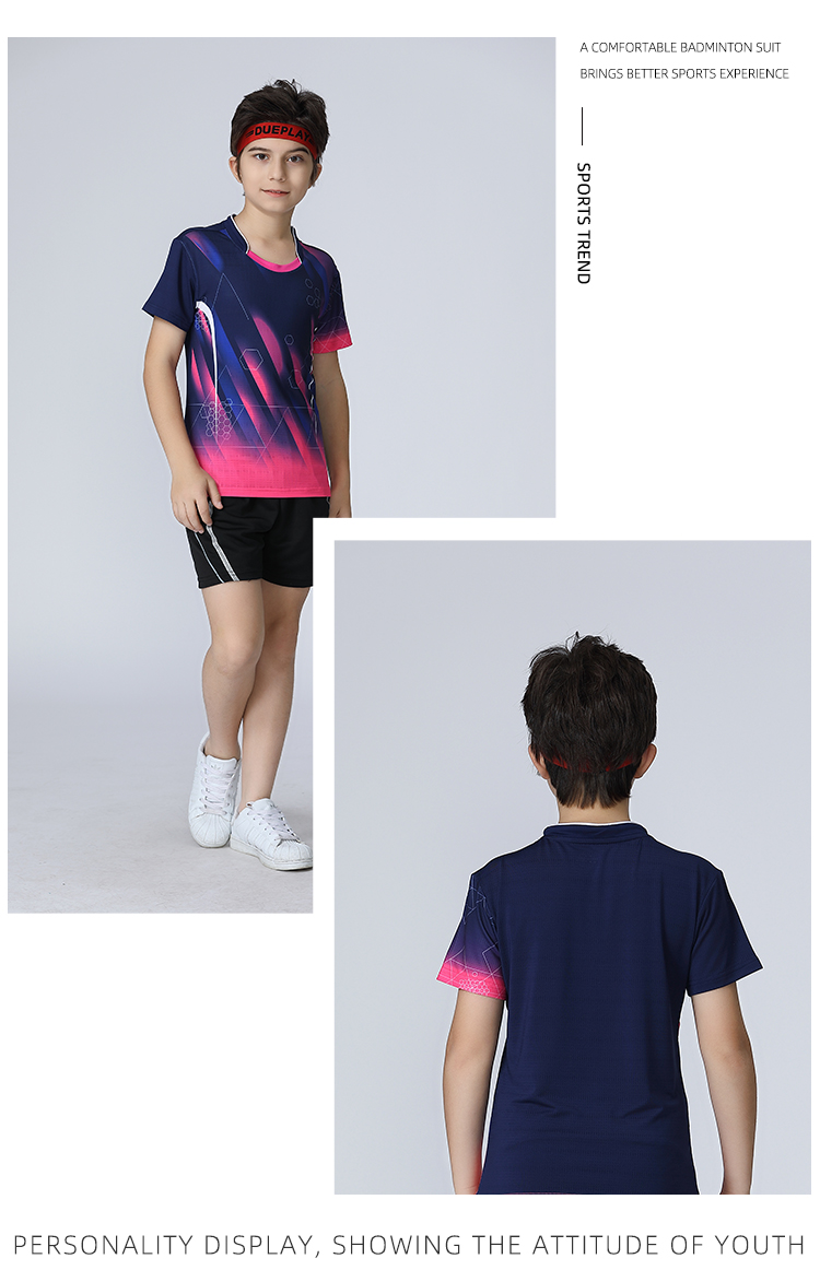 Parent-child style contrast color stitching collar short-sleeved badminton suit 120-1839 children top