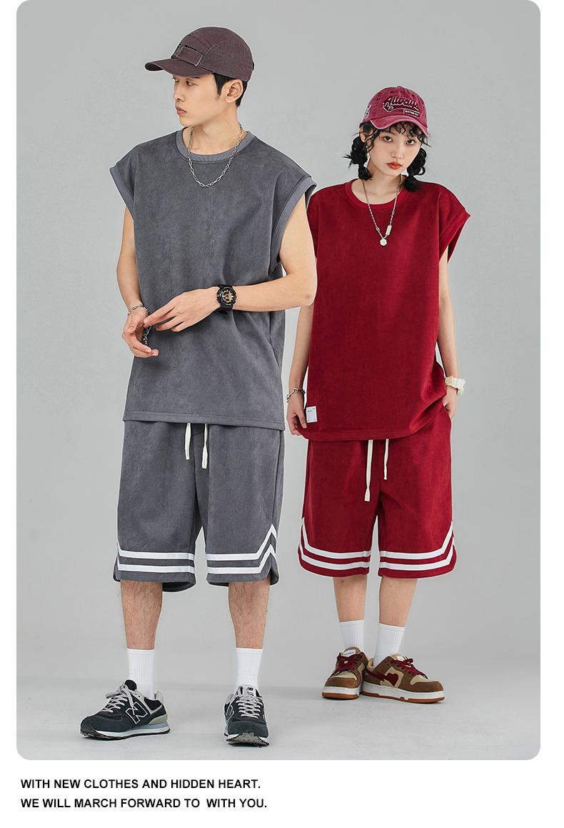 Sports couple wear suede short-sleeved two-piece suit KE3-002TZ28006